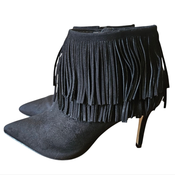 Brian Atwood Nova Suede Leather Fringe Ankle Women's Booties Size 7 Black. - Picture 2 of 16